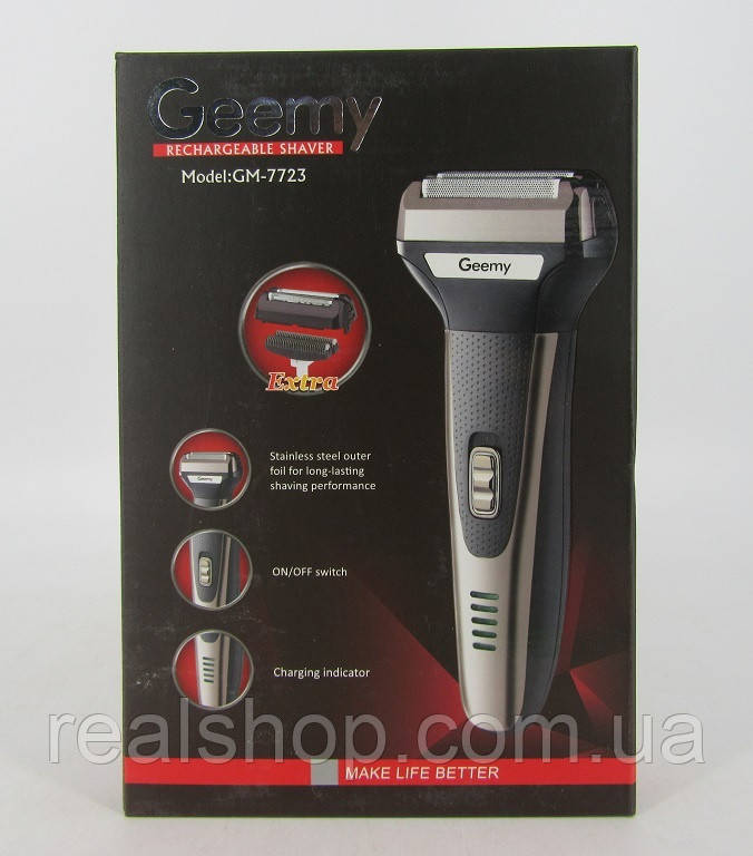 Електробритва Geemy GM-7723 бездротова чоловіча + насадка подвійне лезо, фото 1