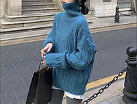 Тёплый женский свитер с горлом Синий