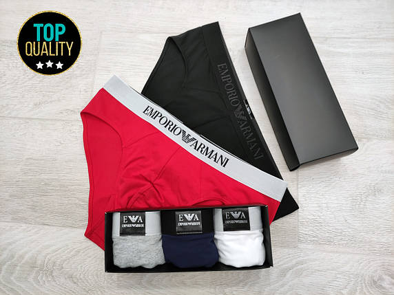 Набір чоловічих сліпів Emporio Armani з 3 штук у подарунковій коробці. Преміум якість, фото 1