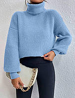 Женский теплый вязаный свитер с воротником под горло