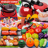 Дитячий набір кухонного посуду та продуктів 131 предмет червоний Хіт продажу!