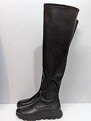 STTOPA демі. Висота 63 см. Розміри 41-27,5 см. Чоботи ботфорти великих розмірів шкіряні стрейч. 413-4045 Чорні