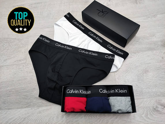 Набір чоловічих сліпів Calvin Klein з 3 штук в подарунковій коробці. Преміум якість, повномірна модель, фото 1
