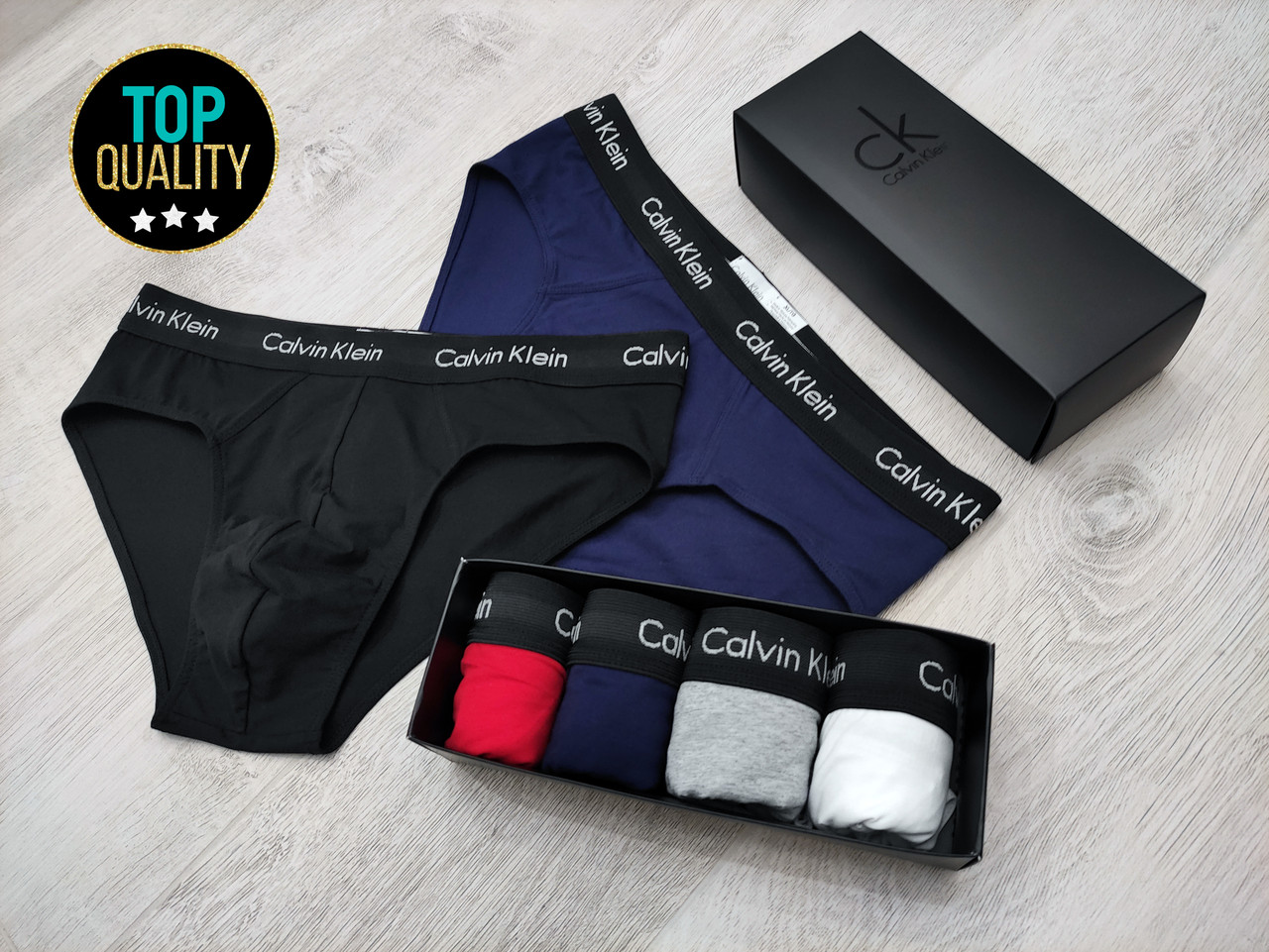 Набір чоловічих сліпів Calvin Klein з 4 штук в подарунковій коробці. Преміум  якість, повномірна модель