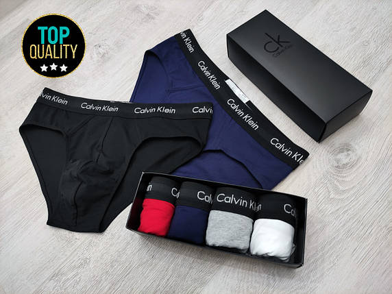 Набір чоловічих сліпів Calvin Klein з 4 штук в подарунковій коробці. Преміум  якість, повномірна модель, фото 1