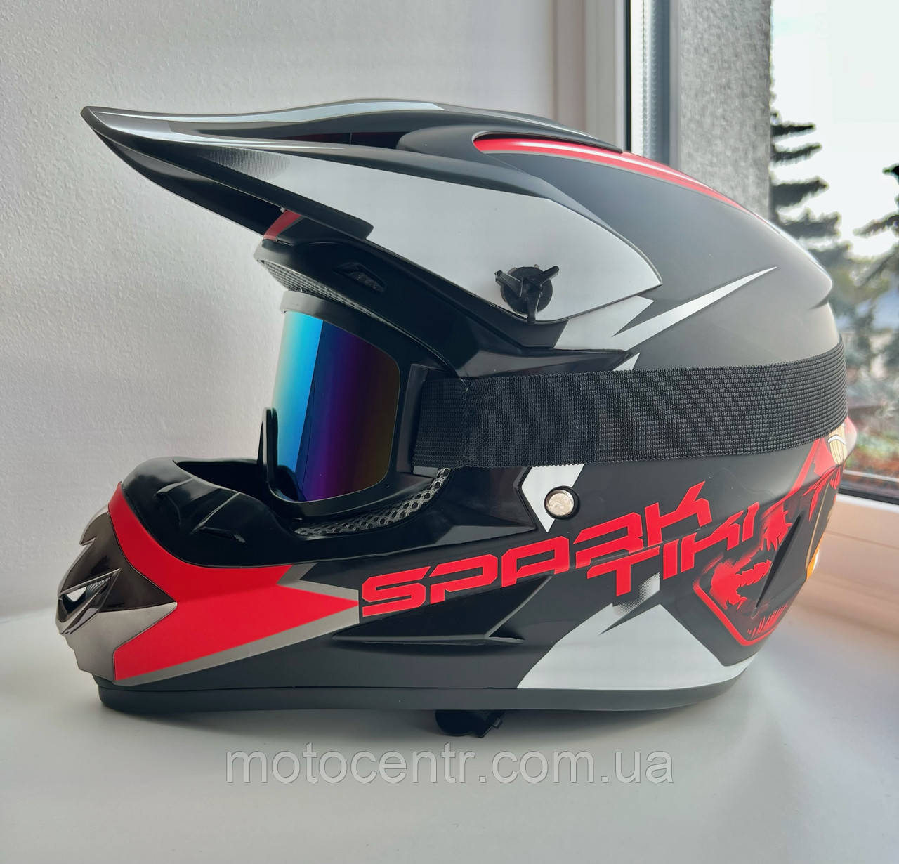 Мотошолом дитячий кросовий ендуро black/red spark new + Окуляри в ПОДАРУНОК
