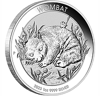 Серебряная монета Австралийский Вомбат 2023, 1 унция серебра 9999. Тираж 25000