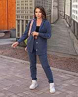 Стильний жіночий модний брючний костюм-двійка: сорочка + штани (р.42-44). Арт-3356/12 синій