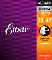 Струни для акустичної гітари Elixir NanoWeb 80/20 Bronze 10-47 (11002)