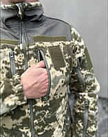 Мужская флисовая кофта пиксель с вставками, тактическая флисовка армейская плотная 7 карманов xz590