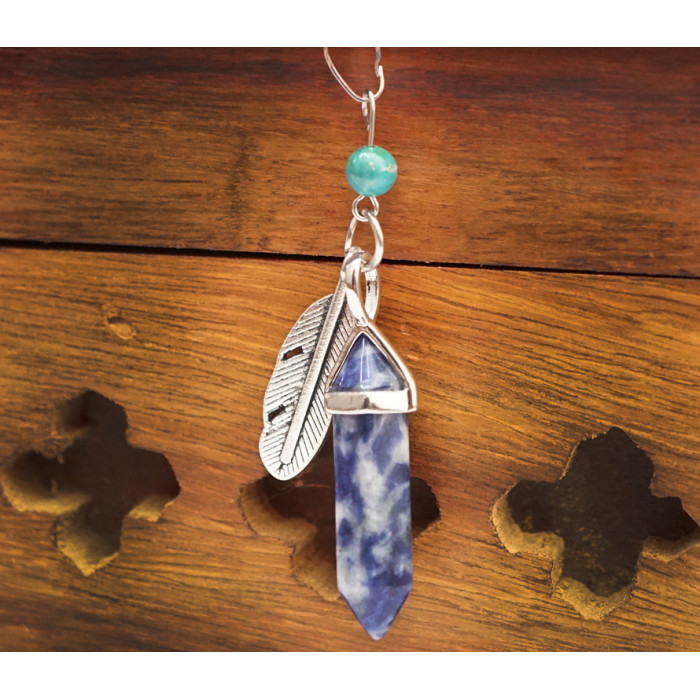 Кулон кам'яний шестигранний з пояском "Перо" вставка Содаліт 0,8*0,8*6см.