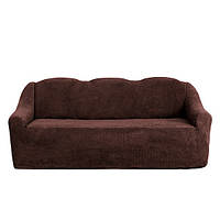 Чохол на диван з підлокітниками, без оборки, хутряний, плюшевий, натяжний, великого розміру Venera коричневий