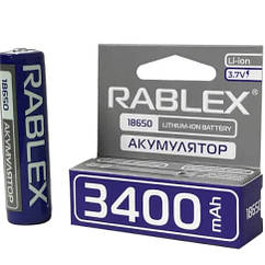 Акумуляторна Li-ion батарейка 18650 3400 RABLEX 3.7V із захистом для ліхтарів, павербанків