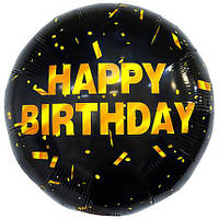 Фольгированный шарик, круг, "Happy Birthday," черный, с неоновой надписью