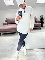 Повсякденний стильний жіночий зручний костюм худі + лосини рубчик (р.42-52). Арт-1606/47 молочний +графіт