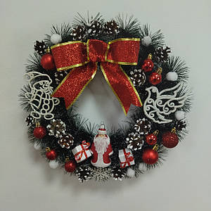 Великий Новорічний Різдвяний вінок 40 см. "Santa Red"