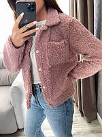 Стильна жіноча демісезонна коротка хутряна куртка з кишенями (р.42-52). Арт-1607/47 пудра