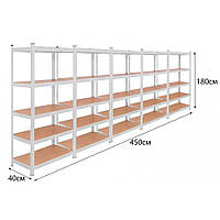 Стеллаж металлический для склада, гаража, магазина и подвала 5 секций белый