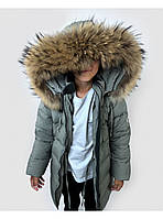 Зимняя куртка-парка Аляска светло-серый (натуральный мех) 116-122