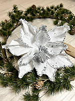 Різдвяна квітка-пуансеттія. Новорічна прикраса — пуансеттія біла (20 см), фото 3