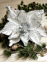 Різдвяна квітка-пуансеттія. Новорічна прикраса — пуансеттія біла (20 см), фото 5