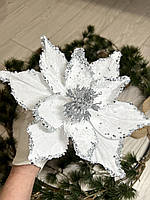 Різдвяна квітка-пуансеттія. Новорічна прикраса — пуансеттія біла (20 см), фото 2