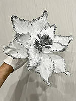 Різдвяна квітка-пуансеттія. Новорічна прикраса — пуансеттія біла (20 см), фото 6