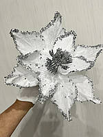 Різдвяна квітка-пуансеттія. Новорічна прикраса — пуансеттія біла (20 см), фото 4