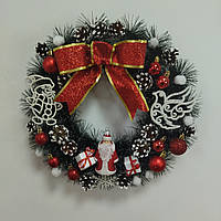 Великий Новорічний Різдвяний вінок 40 см. Новорічні декоративні вінки "Santa Red"
