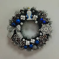 Великий Новорічний Різдвяний Вінок 40 см. Новорічні декоративні вінки "Santa Blue"