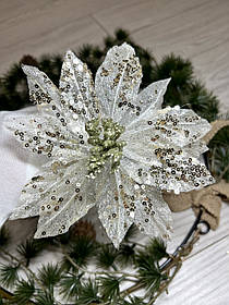 Різдвяна квітка-пуансеттія. Новорічна прикраса пуансеттію золото ( 15 см)