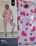 Дитяче кігурумі для дівчинки, флісовий комбінезон, рожевий в сердечки, розмір 134-140, фото 2
