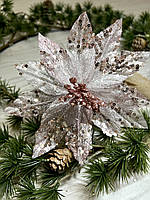 Різдвяна квітка-пуансеттія. Новорічна прикраса — пуансеттія рожева (15 см), фото 3