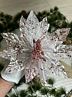 Різдвяна квітка-пуансеттія. Новорічна прикраса — пуансеттія рожева (15 см), фото 5