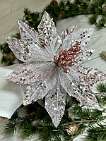 Різдвяна квітка-пуансеттія. Новорічна прикраса — пуансеттія рожева (15 см), фото 4