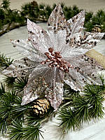 Різдвяна квітка-пуансеттія. Новорічна прикраса — пуансеттія рожева (15 см), фото 6