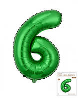 Шар фольгированный Цифра 6 зеленая 80 см