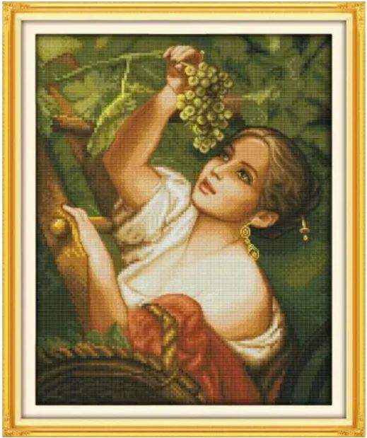 Набір для вишивання за нанесеною на канву схемою "The plucking grapes girl". AIDA 14CT printed 52*62 см
