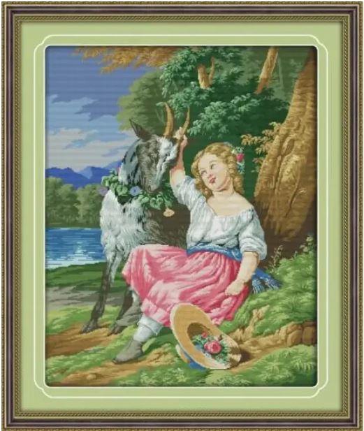 Набір для вишивання за нанесеною на канву схемою "Shepherd girl". AIDA 14CT printed 59*71 см