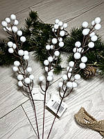 Гілочка з білими ягодами для новорічного декору (глянець 27 см), фото 5