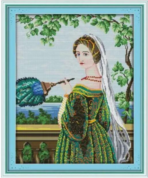 Набір для вишивання за нанесеною на канву схемою "Green skirt woman". AIDA 14CT printed 42*52 см