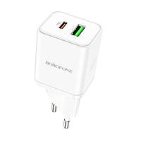 SM  SM Сетевое зарядное устройство Borofone BN7 USB/ Type-C QC PD 20W белое