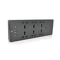 SM Сетевой фильтр ТВ-Т12, 6 розеток + 4 USB, 2 м, сечение 3х0,75мм, 3000W, Black, Box