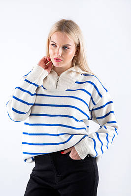 Светр зі змійкою в смужку біло-синій 66012 ONE SIZE (2000000117928)