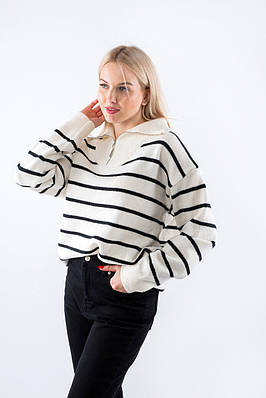 Светр зі змійкою в смужку біло-синій 66012 ONE SIZE (2000000117935)