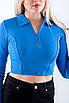 Лонгслів жіночмй зі змійкою та коміром поло синій 4668 (2000000119397), фото 3