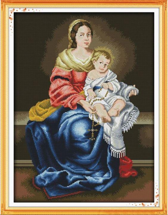 Набір для вишивання за нанесеною на канву схемою "Madonna and Child". AIDA 14CT printed, 44*57 см