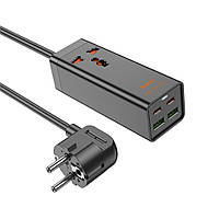 SM Сетевое зарядное устройство удлинитель Hoco AC10A 2 USB/ 2 Type-C PD 65W 1 розетка 1.5m черный