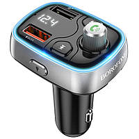 SM Автомобильное зарядное устройство Borofone BC32 2 USB QC 18W c FM-модулятором серебристо-черное
