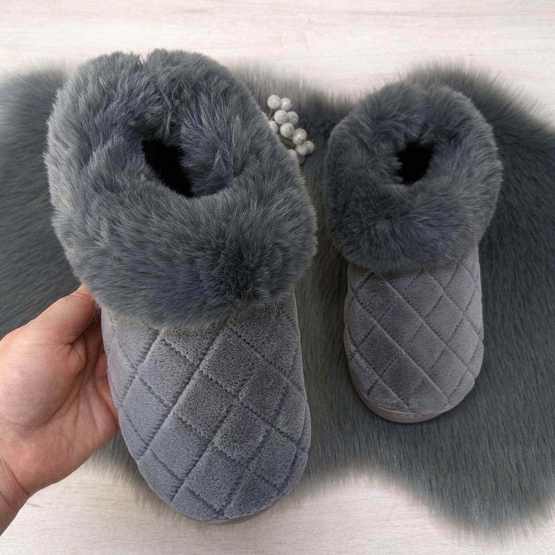 Тапочки чуні жіночі теплі з хутряним опушенням сірі Jomix 4272, фото 1